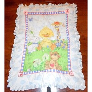 Little Suzys Zoo Baby Crib Quilt Duck Giraffe Bear Ruffled Edge Gerber